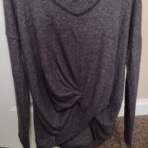 Express V-Neck Long Sleeve Marled Gray Hi Lo Twist Top